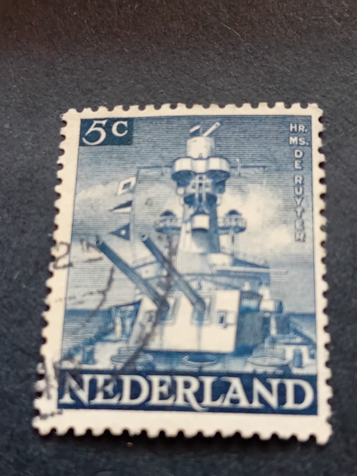 Nederlandse postzegel Hr. Ms. De Ruyter 5 cent, Ophalen of Verzenden, Na 1940, Gestempeld