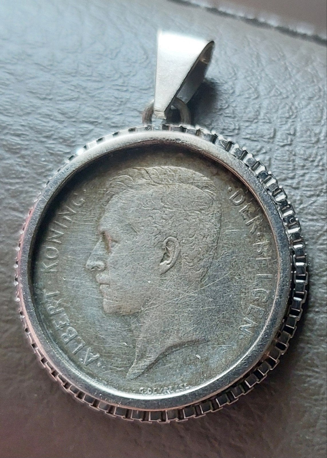 Zilveren 1 Frank munt hanger België 1912 Koning Albert I, Ophalen, Zilver, Losse munt, Zilver