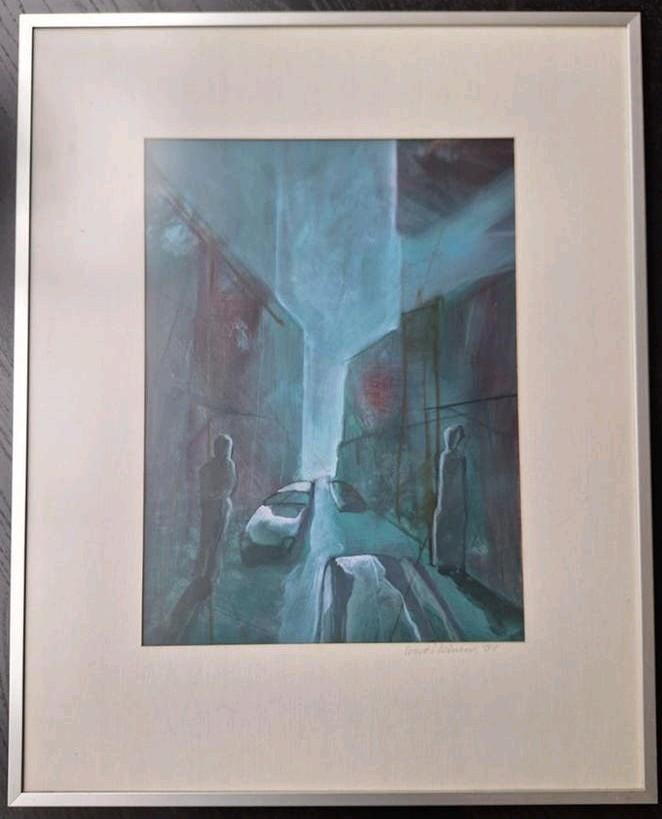 Wout Heinen: Straatscene Groningen (1984) schilderij, Ophalen