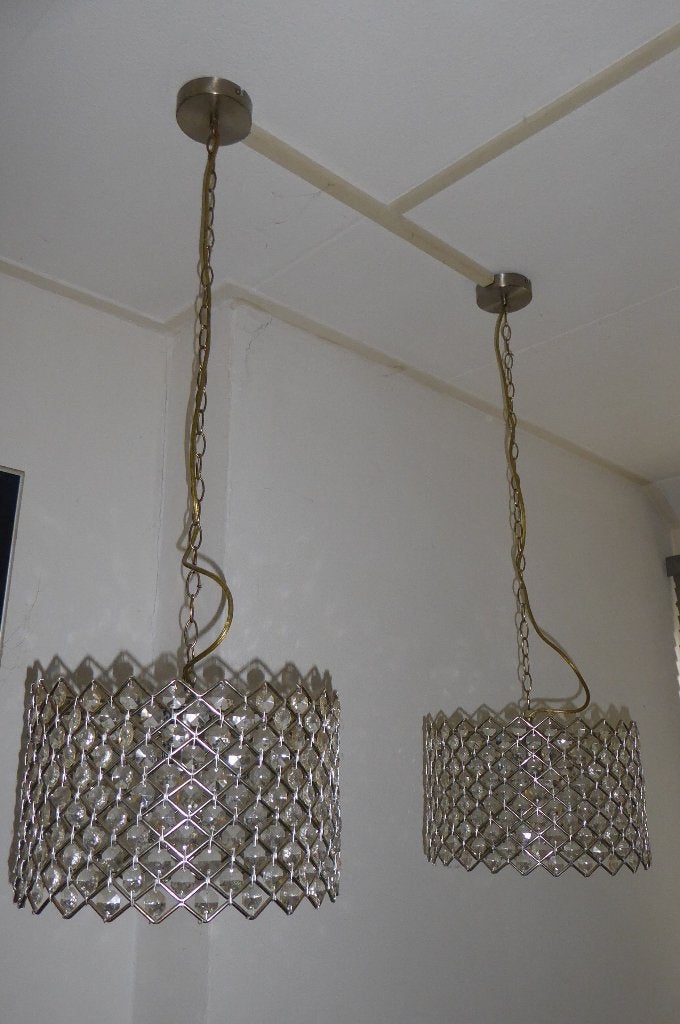 2 leuke hanglampen van glasparels, Gebruikt, Glas, Tijdloos, E27 (groot)