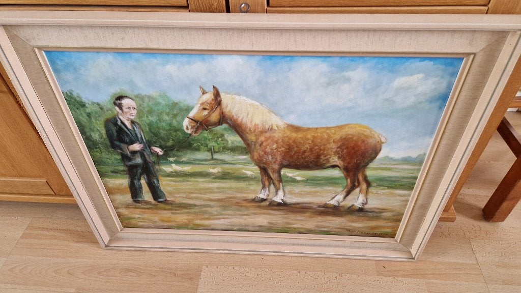 oud schilderij op doek gesigneerd, 50 – 75, Gebruikt, Ophalen of Verzenden, Schilderij