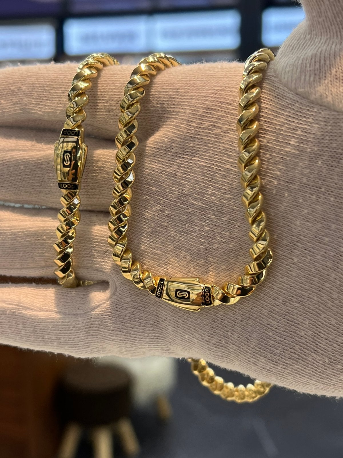 18 karaat gouden Monaco chain set ketting met armband, Ophalen of Verzenden, Nieuw, Goud