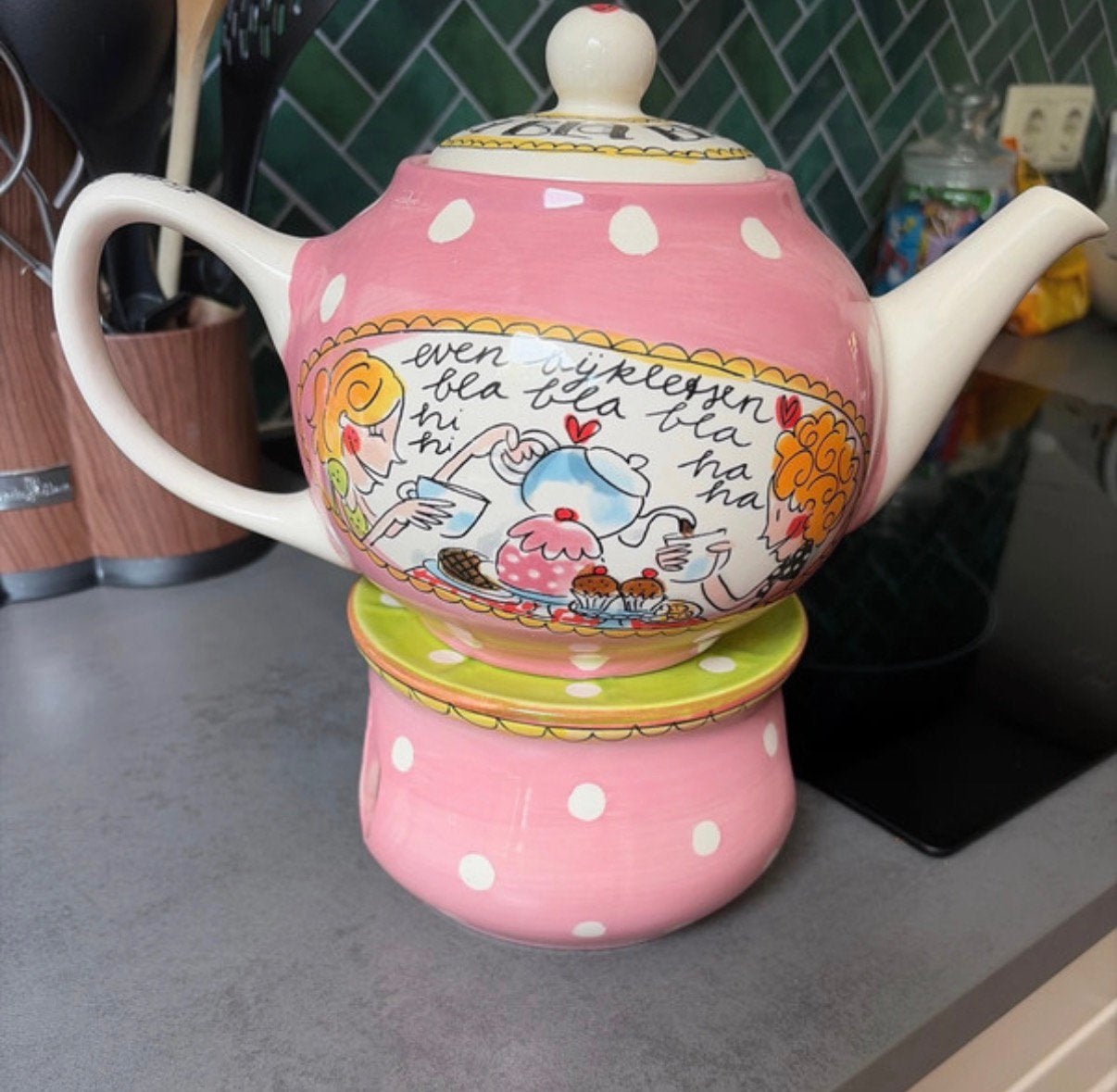 Blond ansterdam theepot en snack bordje, Huis en Inrichting, Ophalen of Verzenden, Zo goed als nieuw, Aardewerk, Overige typen