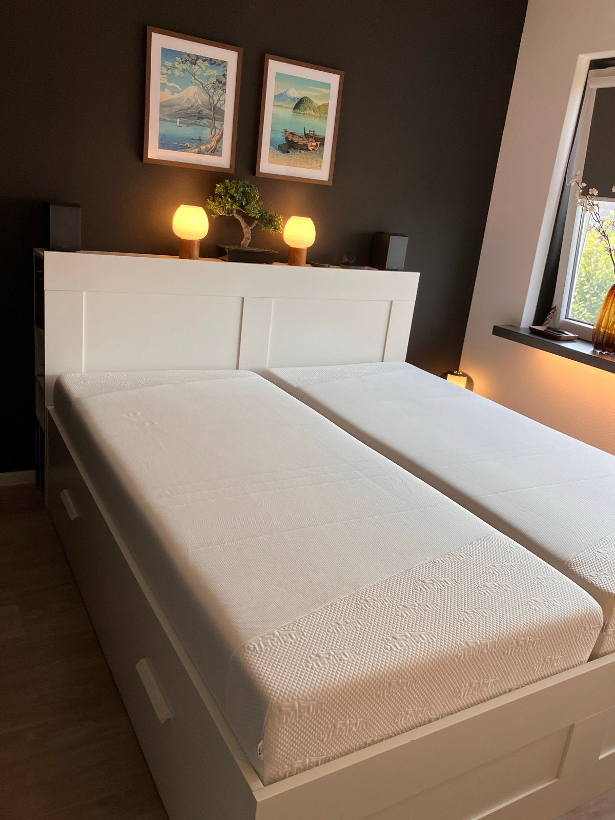 IKEA brimness bed+ achterwand, lattenbodem, TEMPUR matrassen, Huis en Inrichting, Slaapkamer | Bedden, Ophalen, Gebruikt, Wit