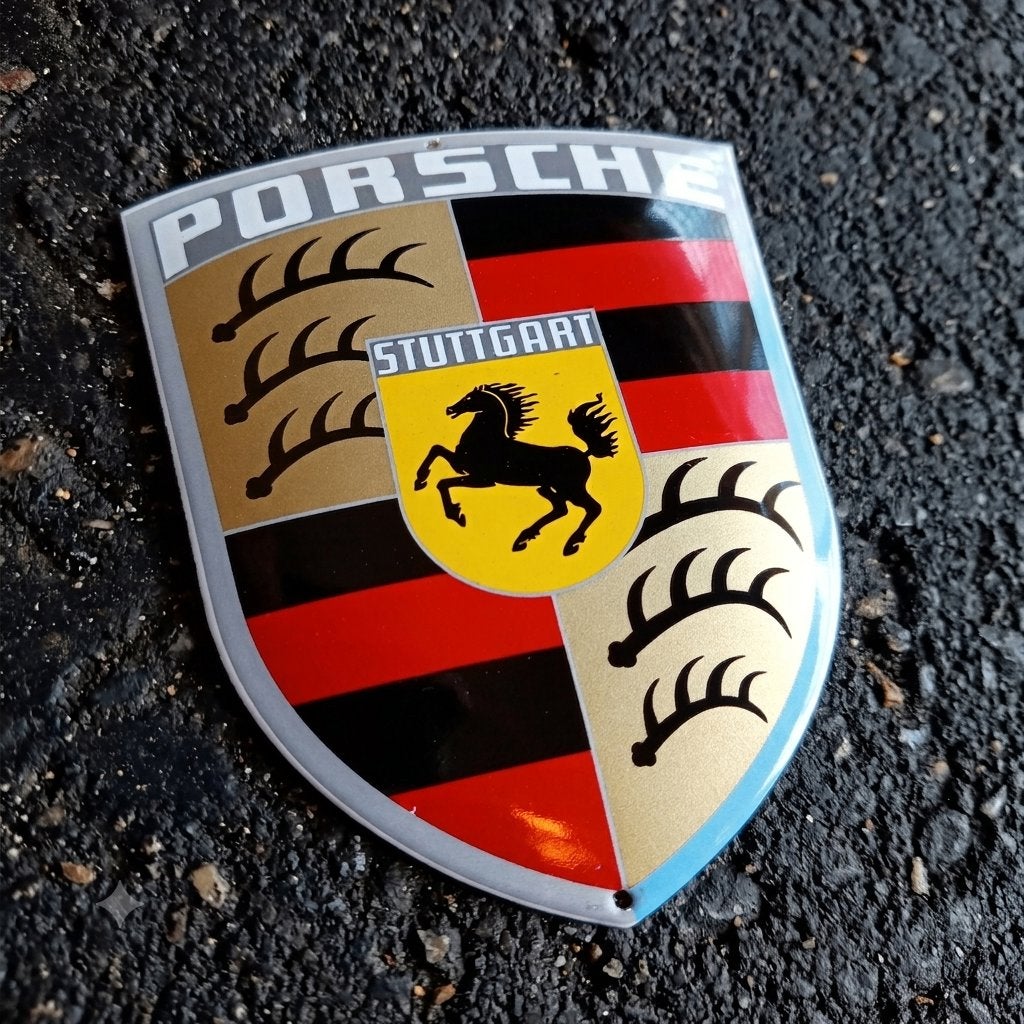 Emaille Schild PORSCHE Wapen Logo Reclamebord Vintage Garage, Verzenden, Gebruikt, Reclamebord