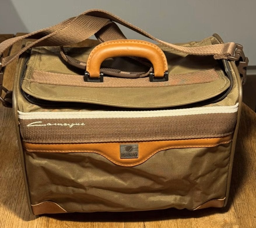 Vintage beautycase / kleine tas - Delsey Camargue, Ophalen of Verzenden, Zo goed als nieuw, Bruin, Softcase