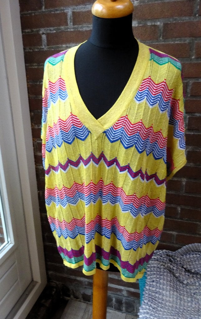 Geel met rood groen blauw wit zigzag Kilky shirtje maat XL, Verzenden, Geel, Maat 46/48 (XL) of groter, Kilky paris