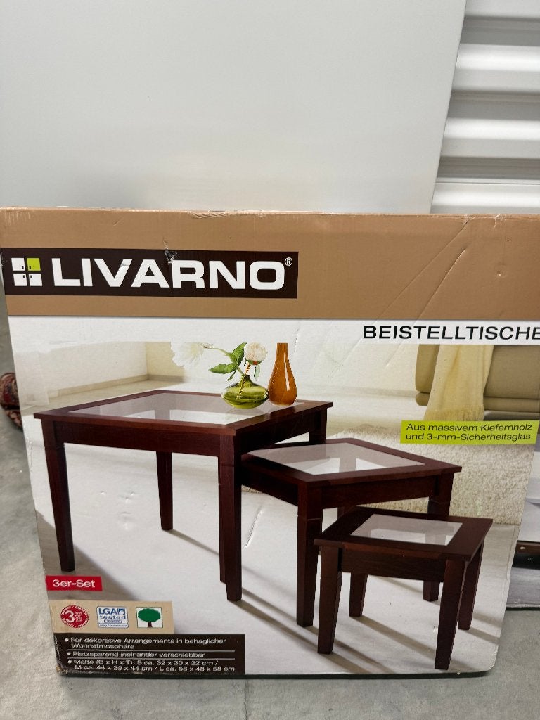 LIVARNO 3-delige bijzettafelset van massief grenenhout, Ophalen, Minder dan 50 cm, 50 tot 100 cm, Nieuw