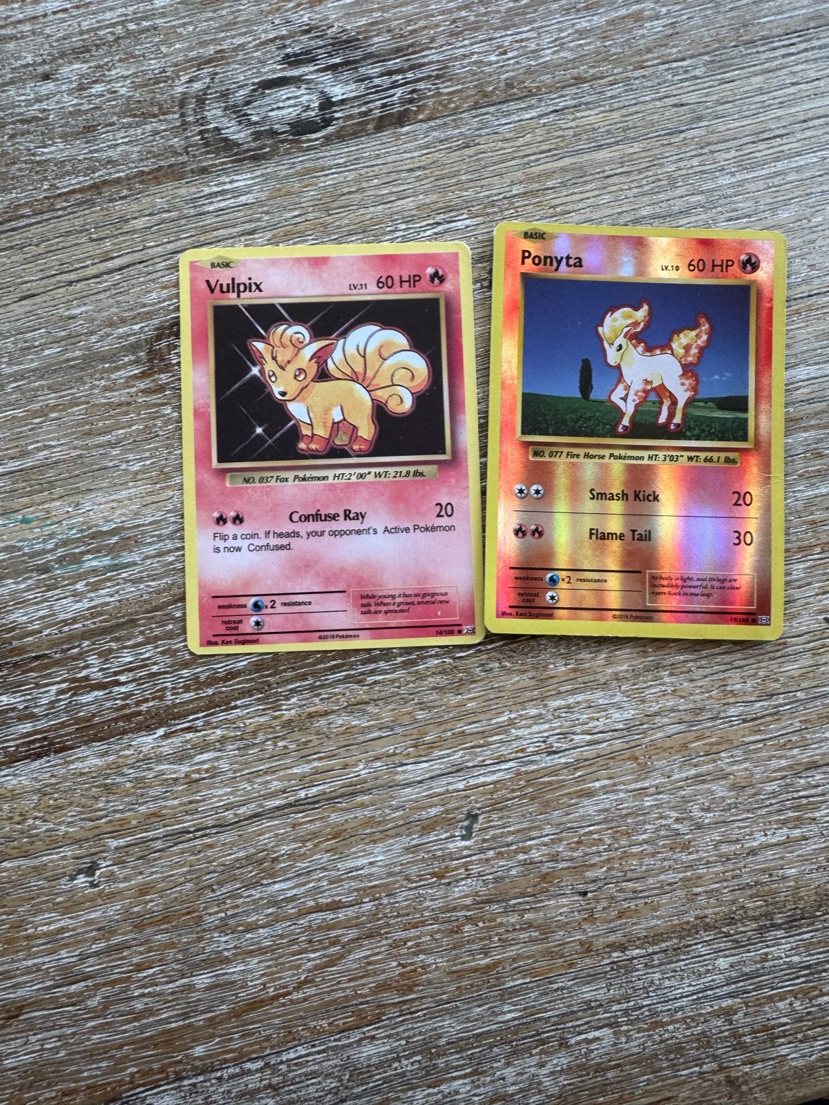 Pokémon kaarten Vulpix en Ponyta (basis), Verzenden, Gebruikt, Meerdere kaarten