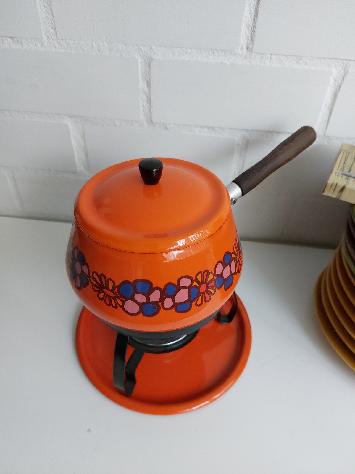 oranje Fonduepan  jaren 70 vintage, Ophalen of Verzenden, Brander, Fonduepan