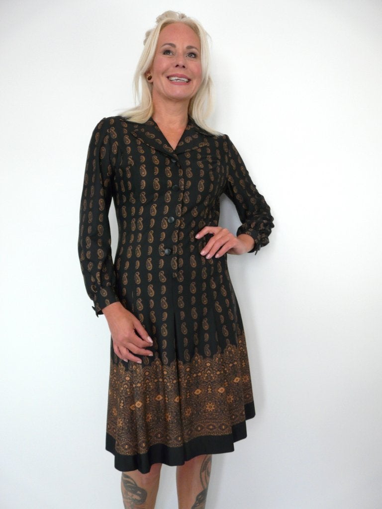 *Abfab Vintage 70's Jurk uit Finland 42*, Zwart, Maat 42/44 (L), Ophalen of Verzenden, Zo goed als nieuw