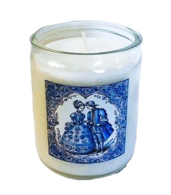 Kaars in glas delfts blauw romantische man vrouw Incl. tas, Overige materialen, Verzenden, Wit, Nieuw