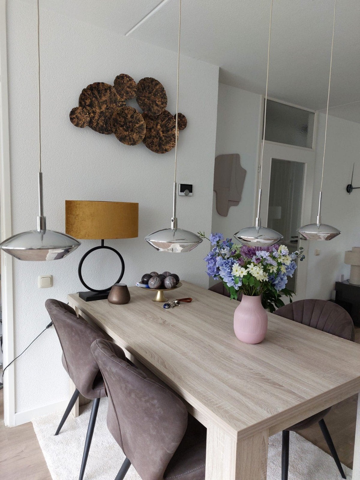 Moderne hanglamp met 4 spots - Chroom, Modern, Industrieel, Ophalen of Verzenden, Zo goed als nieuw, Metaal