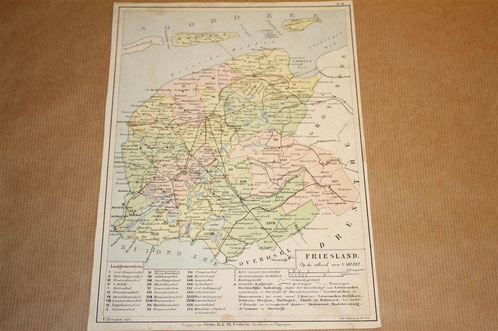 Antieke provinciekaart - Friesland - Bruins 1895 !!, Gelezen, Ophalen of Verzenden, Landkaart, 1800 tot 2000