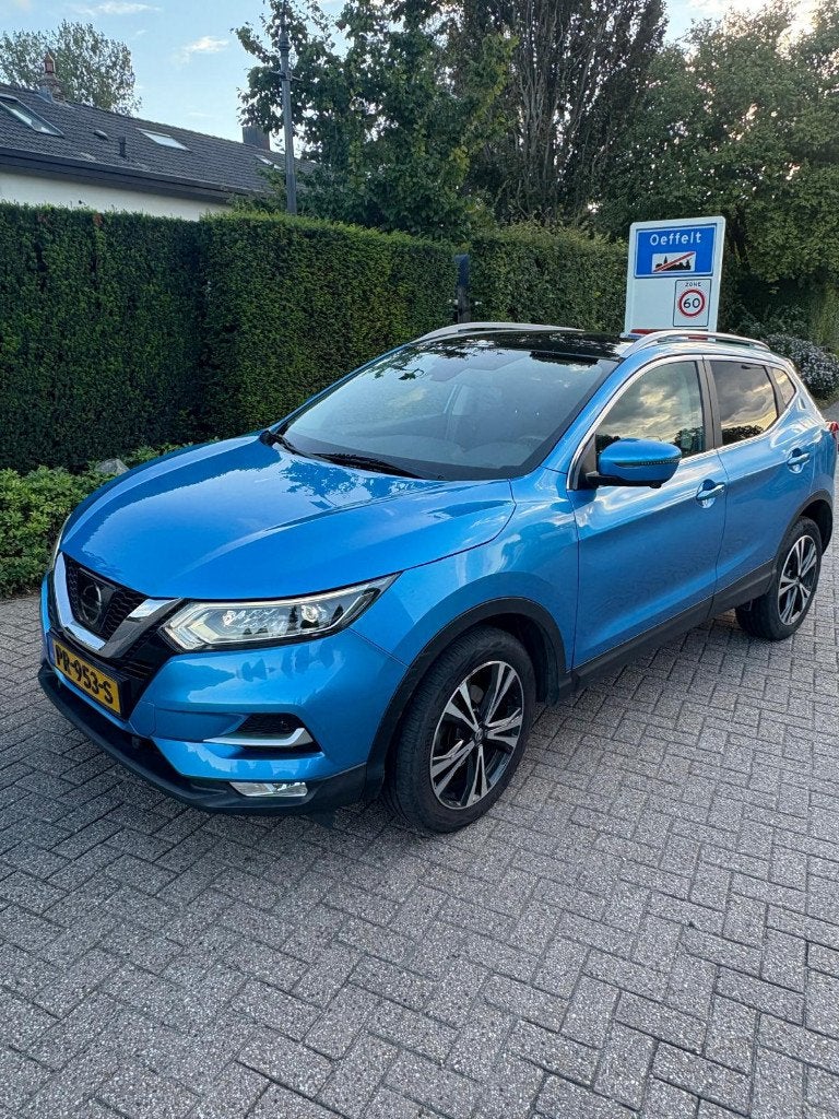 Nissan Qashqai 1.2 DIG-T Automaat | Panoramadak | Trekhaak, Auto's, Stof, 4 cilinders, Blauw, Origineel Nederlands