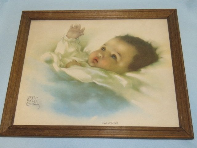 Vintage ingelijste afbeelding Awakening van Bessie Peage Gut, Ophalen of Verzenden