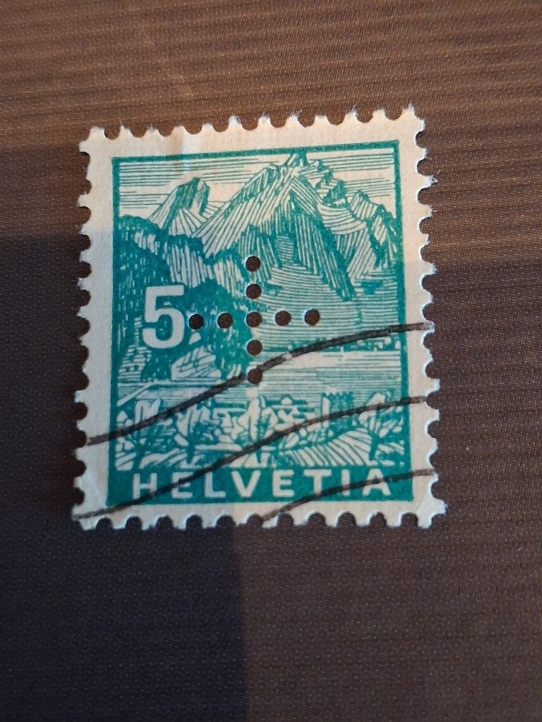 Postzegels Zwitserland-1937-5 c-kreuzlochung-gestempeld, Verzenden, Gestempeld