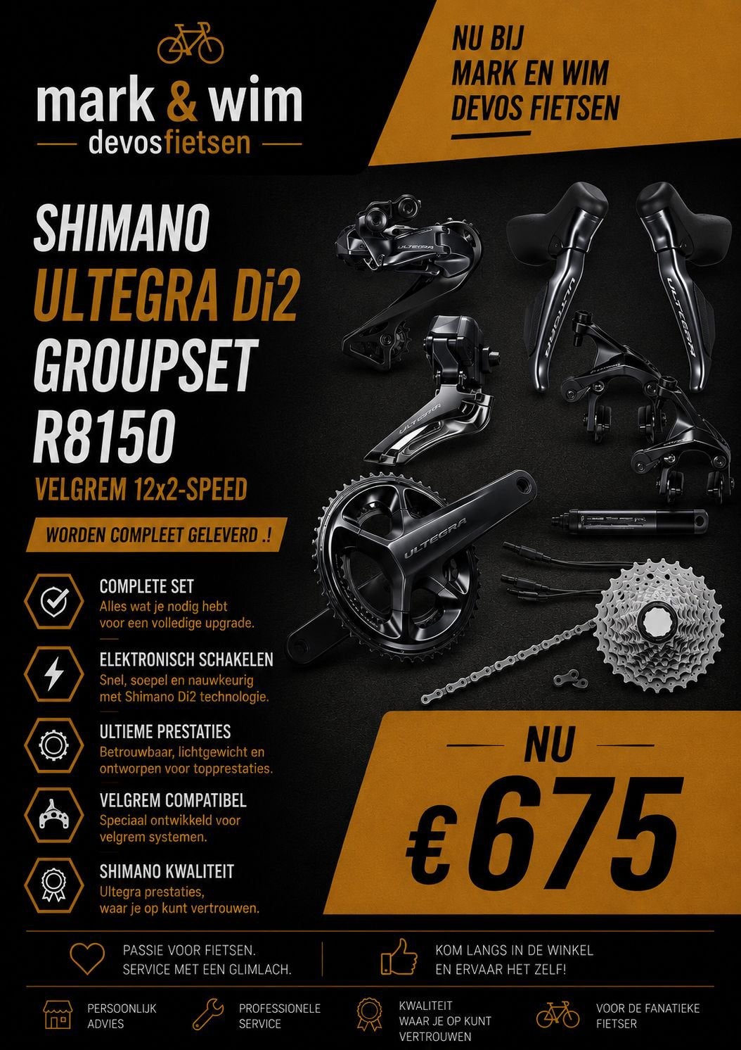 Nieuwe Ultegra di2 12 speed velgrem groep €675,/, Ophalen, Nieuw