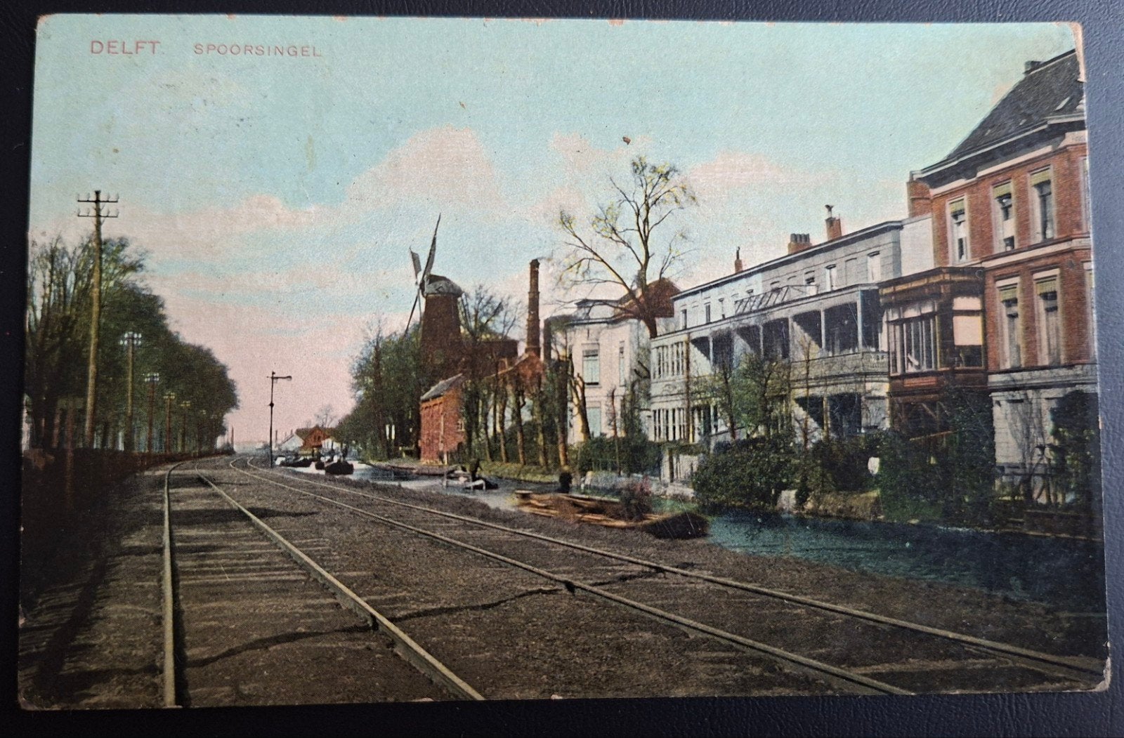 Schitterende kaart Delft Spoorsingel met rails uit 1908 !!, Verzenden, Tram
