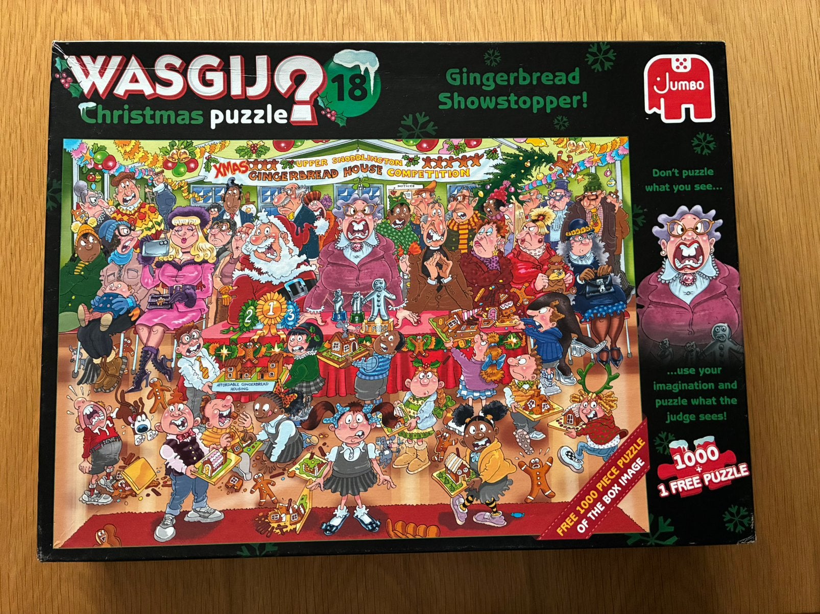 Wasgij Christmas 18 gingerbread showstopper 2x 1000 stukjes, Ophalen of Verzenden, 500 t/m 1500 stukjes, Zo goed als nieuw, Legpuzzel