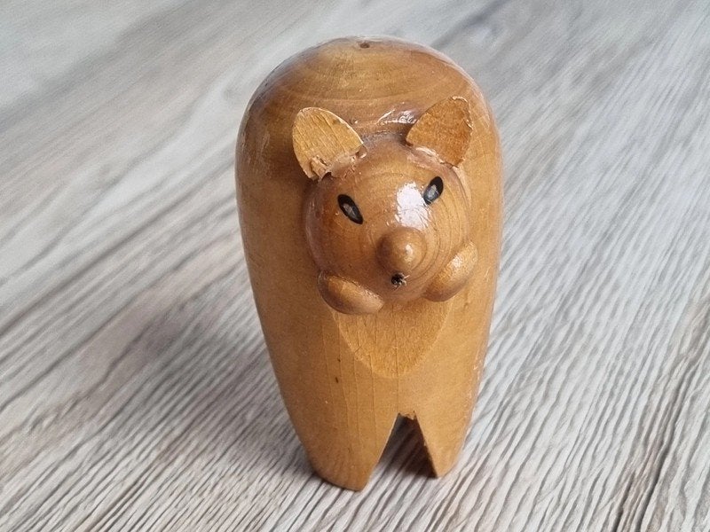 Mooi Vintage Mid Century Kat Poes Teak Hout Beeldje, Verzenden, Gebruikt, Dier