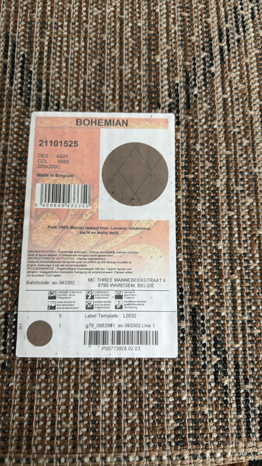 Mooi bruin tapijt - Bohemian stijl, Ophalen, Gebruikt, Bruin, Vierkant
