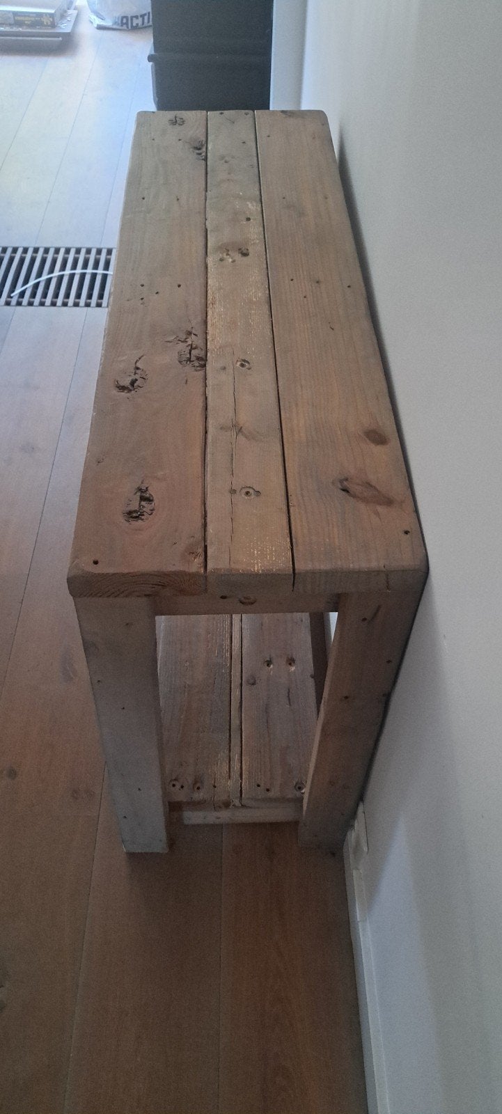 Rustieke houten sidetable/bankje van gerecycled hout, Huis en Inrichting, Ophalen, Minder dan 50 cm, Gebruikt, 100 tot 150 cm