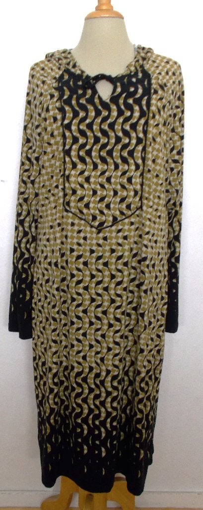 Aparte bruin/zwart zachte print jurk met capuchon! L/XL, Bruin, Verzenden, Maat 42/44 (L), Zo goed als nieuw