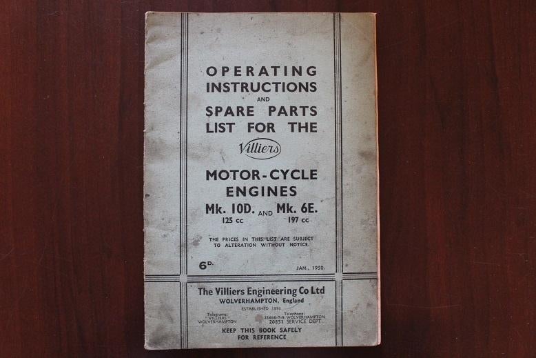 Villiers 125cc MK10D 197cc MK6E 1950 operating instructions, Ophalen of Verzenden, Overige merken