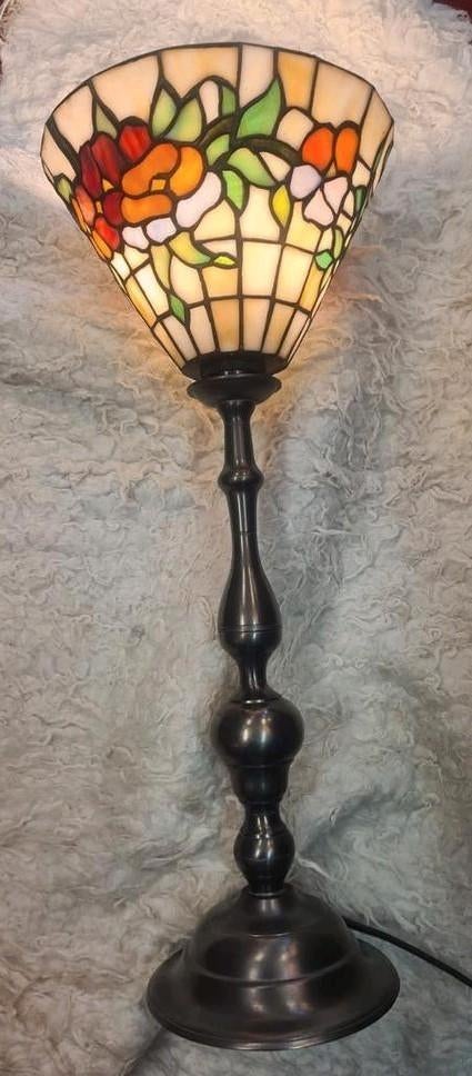 Vintage Tiffanylamp glas in lood met bloemenmotief, Ophalen of Verzenden