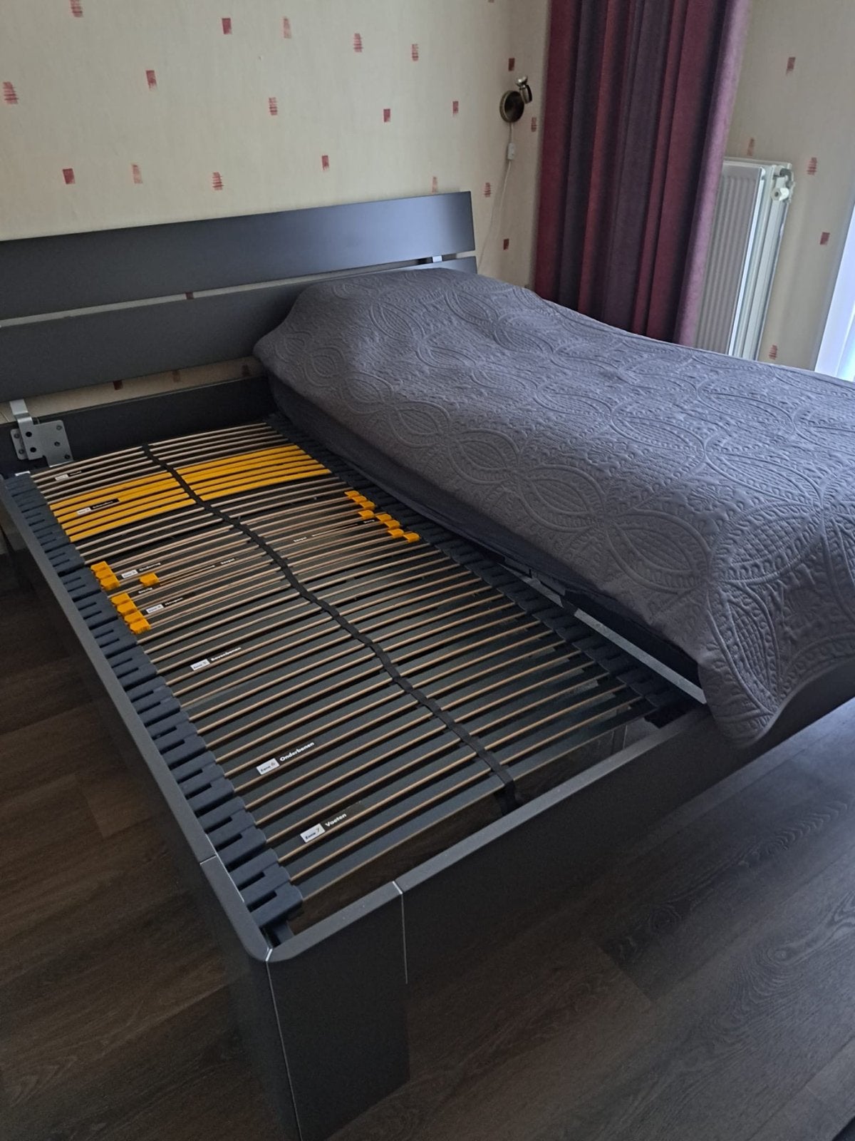Tweepersoonsbed met verstelbare lattenbodems, Ophalen, Overige materialen, Zwart, Tweepersoons