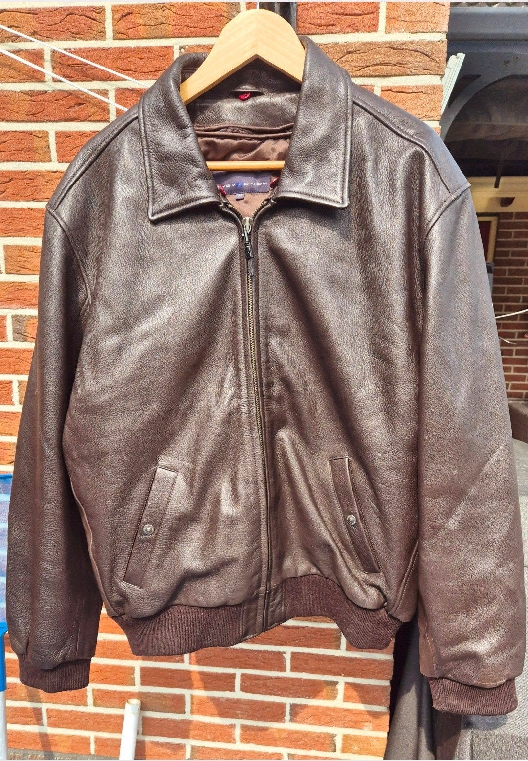 Chevignon flight jacket leer maat XL. Okselmaat 66 cm, L 70, Chevignon, Bruin, Maat 56/58 (XL), Ophalen of Verzenden