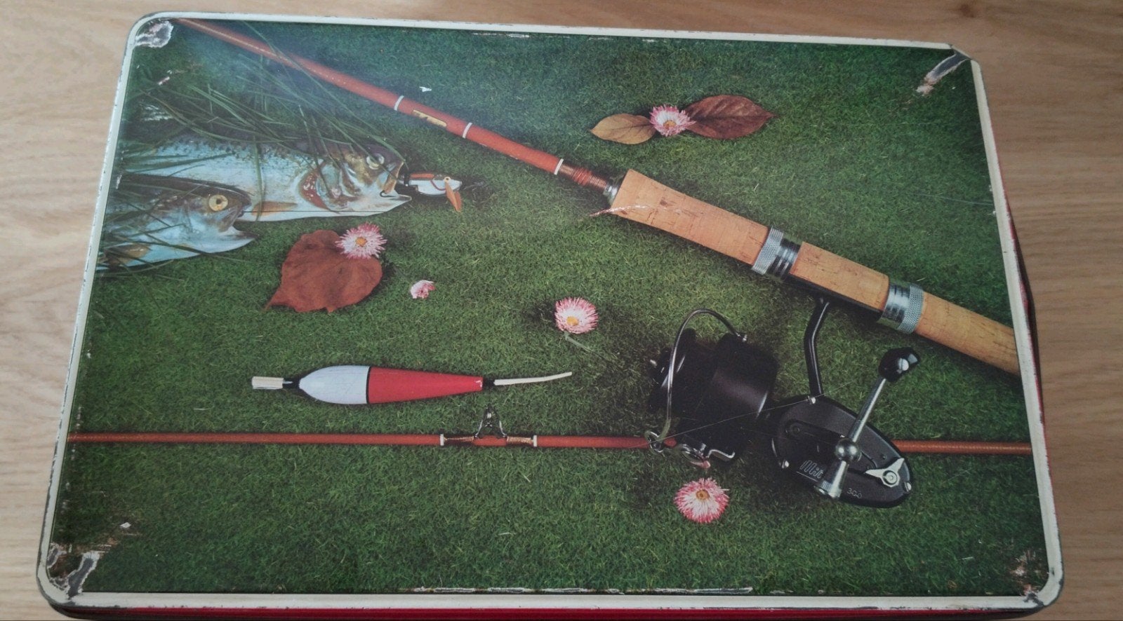 Vintage Van Nelle blik met hengelsport thema-Sport vissen, Verzenden, Gebruikt, Van Nelle
