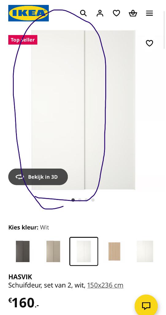 Pax schuifdeur, Ophalen, 200 cm of meer, 50 tot 100 cm, Zo goed als nieuw