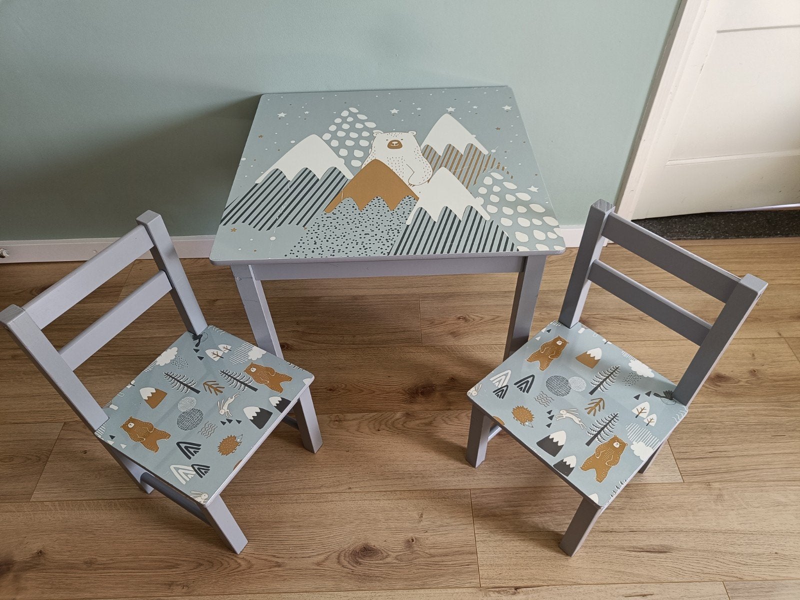 peuter/kleuter tafeltje met 2 stoeltjes, lichtblauw, Kinderen en Baby's, Ophalen, Gebruikt