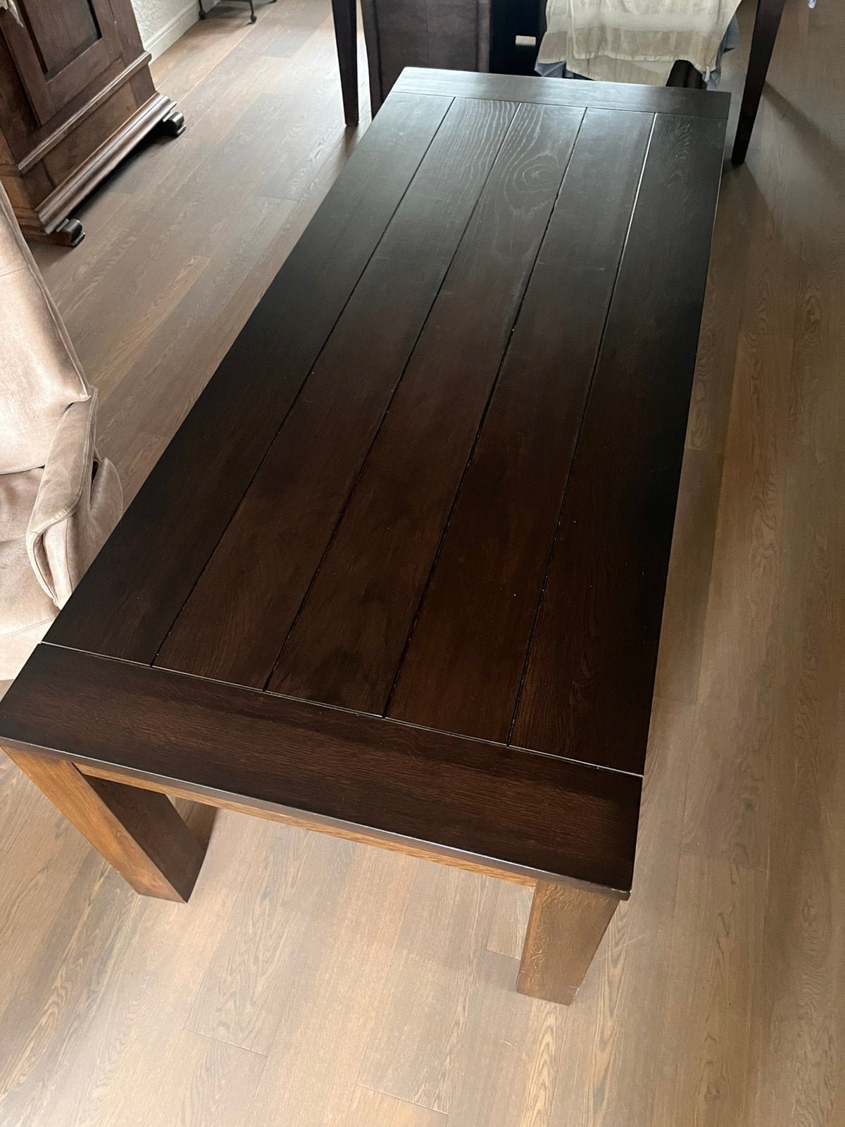 Eiken eetkamertafel, massief,, Ophalen, Gebruikt, 200 cm of meer, 50 tot 100 cm