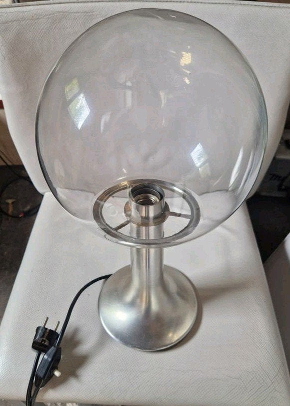 Vintage Jaren '70 Tafellamp met Glazen Bol - Gebruikt, Gebruikt, Vintage, Met schakelaar, Ophalen of Verzenden
