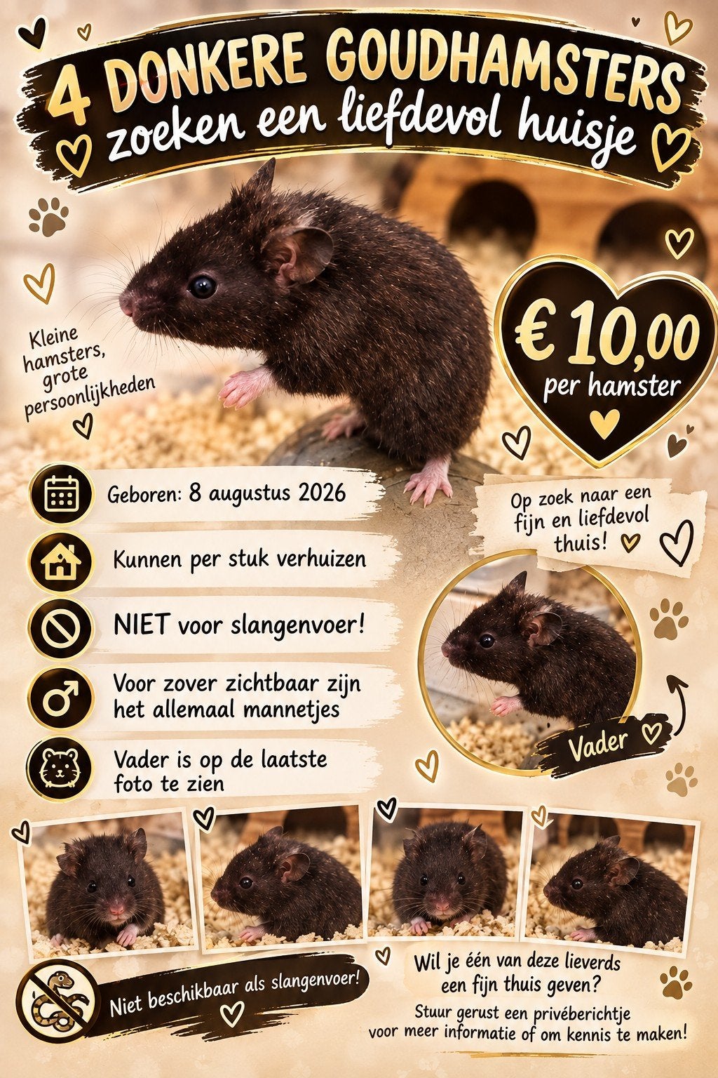 4 donkere goudhamster jonkies, Augustus, Mannelijk, Hamster