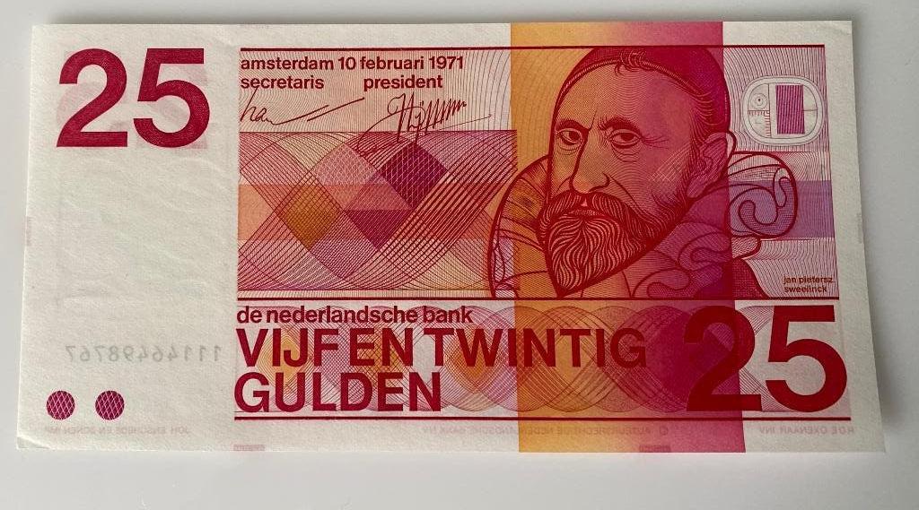 Nederlands 25 gulden biljet 1971 Jan Pieterszoon Sweelinck, Ophalen of Verzenden, 25 gulden, Los biljet