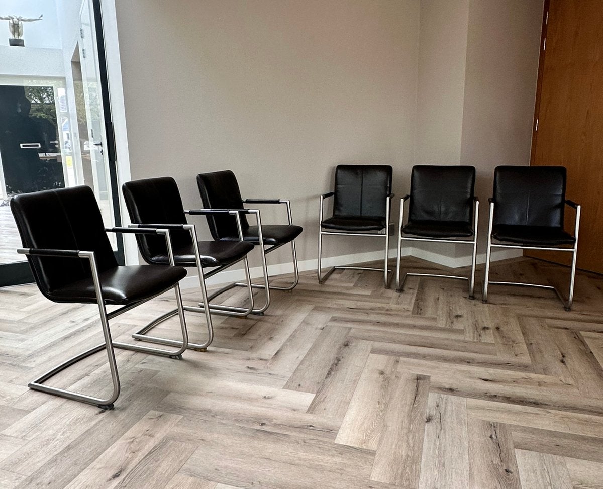 4/6/8 zwart lederen Henders & Hazel design eetkamerstoelen, Ophalen, Zwart, ---, Henders en Hazel
