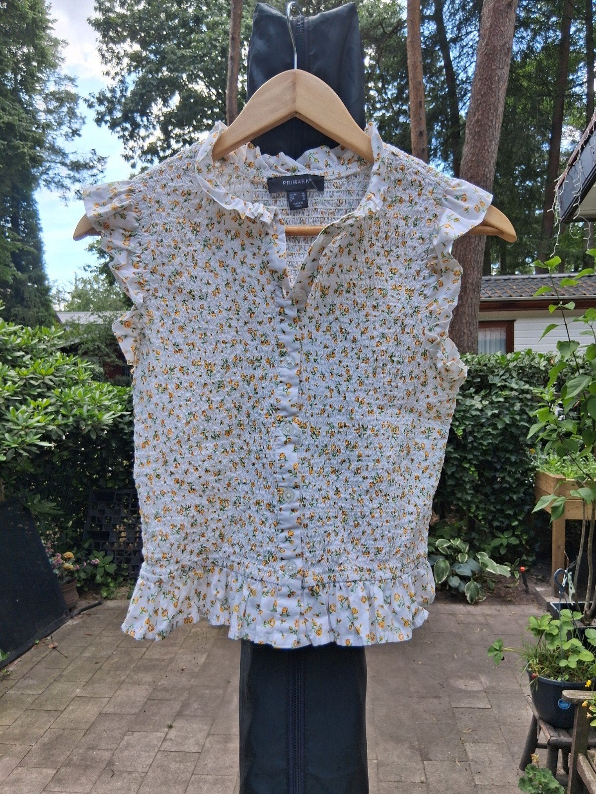 Primark Smocked Top met Bloemenprint - Maat 38/40 (M), Kleding | Dames, Maat 38/40 (M), Primark, Wit, Ophalen of Verzenden