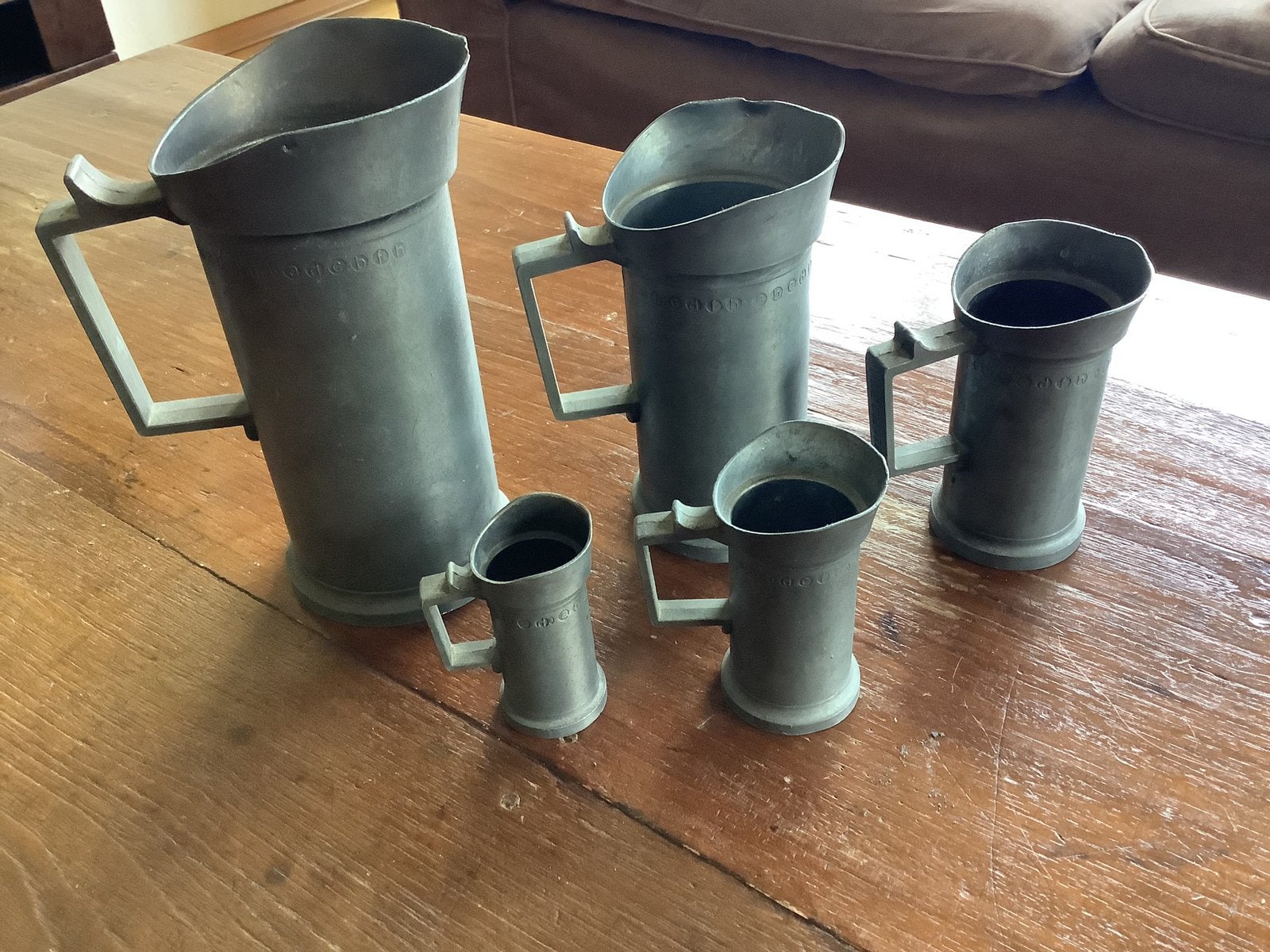 Set van 5 nette tinnen maatbekers, Ophalen of Verzenden