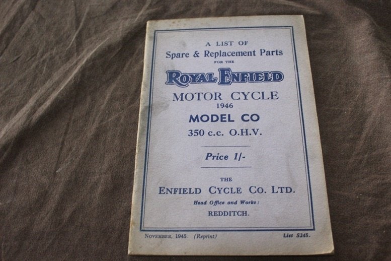 Royal Enfield 350cc model CO 1946 motorcycle parts list WD ?, Ophalen of Verzenden, Overige merken