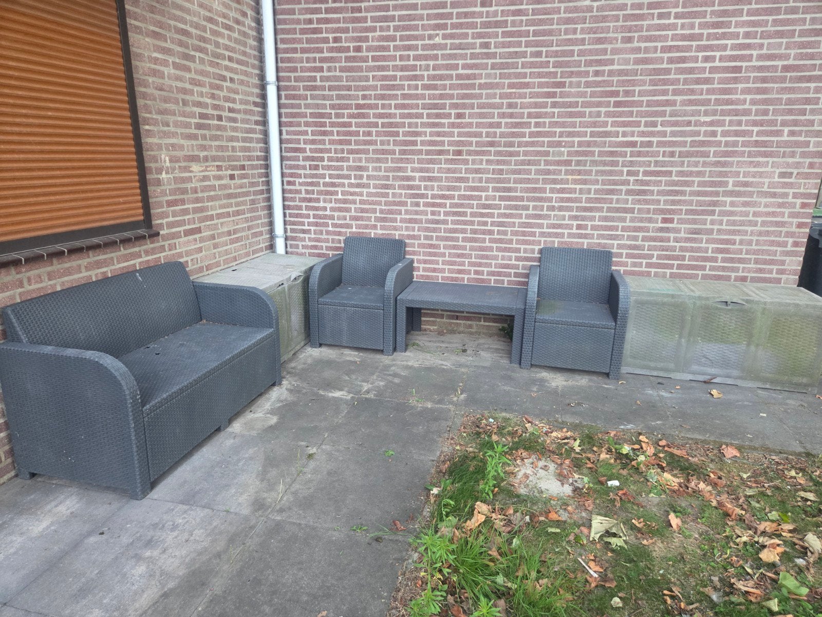 Wicker loungeset met opbergbox, Tuin en Terras, Ophalen, 4 zitplaatsen, Gebruikt, Bank