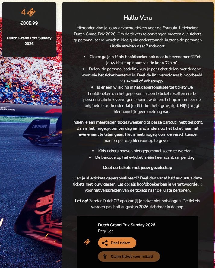 Formule 1 Grand Prix Zandvoort zondag één ticket, Eén persoon, Augustus