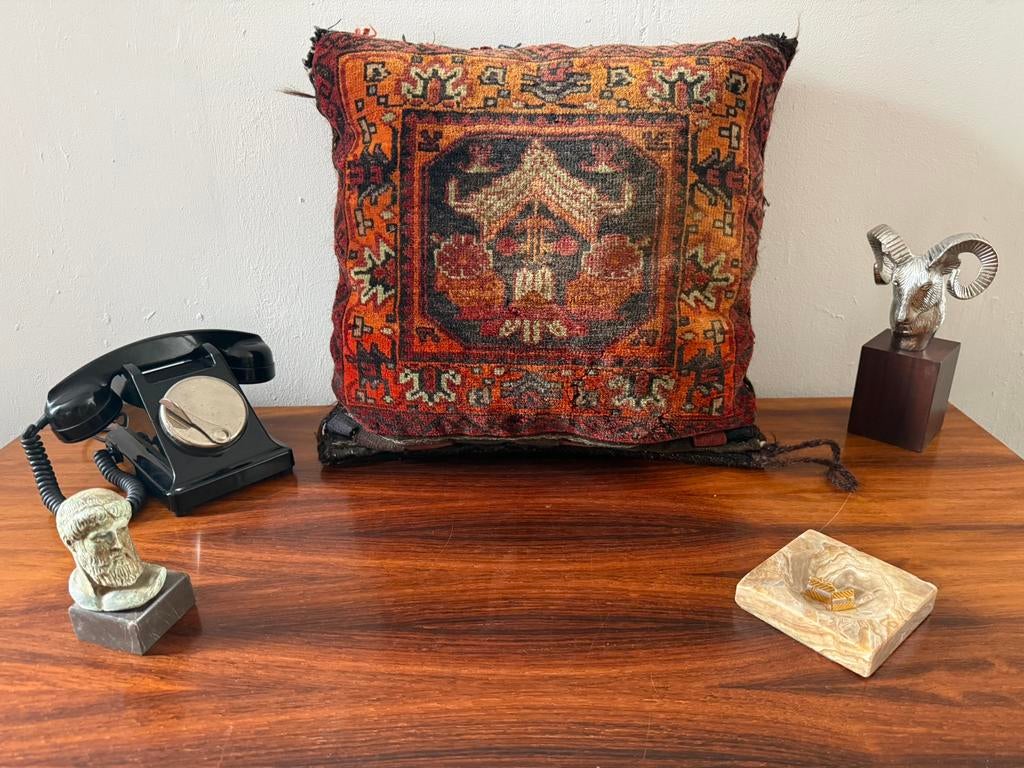 Vintage nomadisch vloerkussen handgeknoopte wol  46 x 46 cm, Info@bababoho.com, Vierkant, Jacob van Lennepkade 42-2, 1053ML Amsterdam