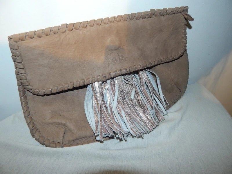 Fab Fabienne chapot clutch handtas Ibiza styl klos, Verzenden, Gebruikt, Bruin, Handtas