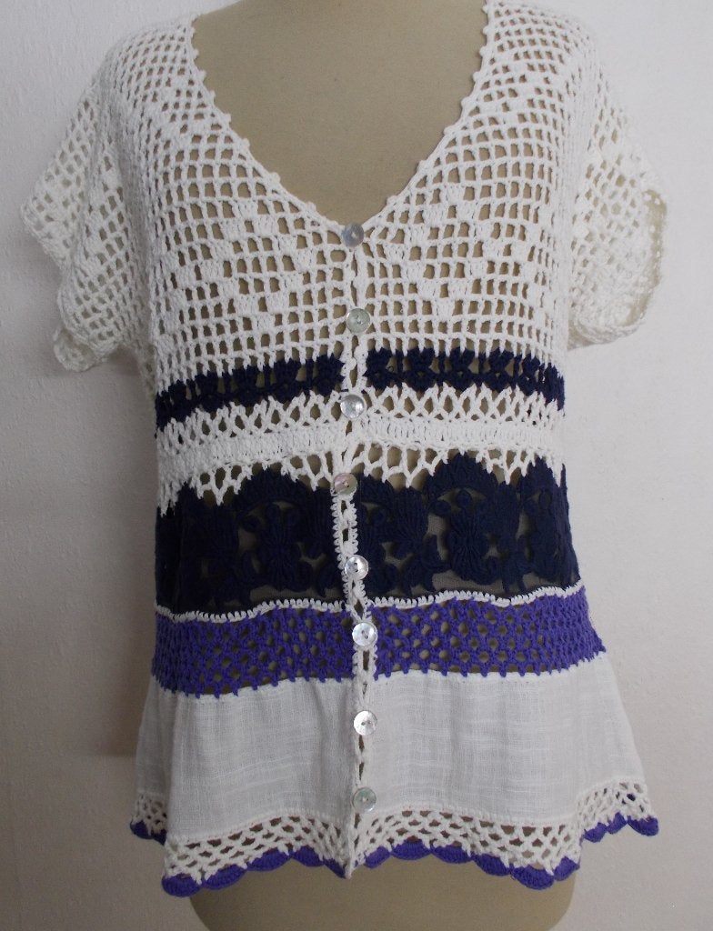 100% katoen crochet/gehaakt vestje/top van Didi! L, Verzenden, Beige, Maat 42/44 (L), Zo goed als nieuw