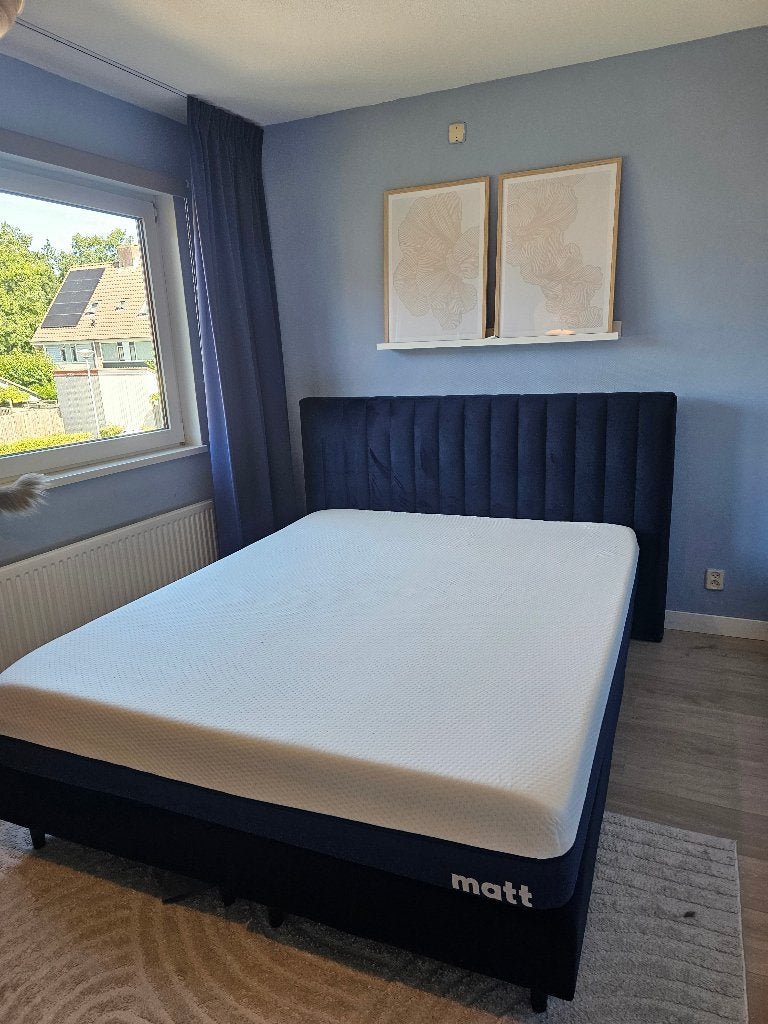 Mattsleeps Velvet Boxspring 160x200, Ophalen, Gebruikt, Blauw, Tweepersoons