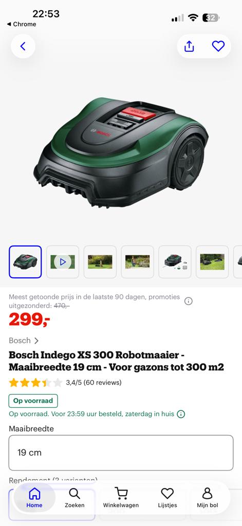 Bosch Indego XS 300 robotmaaier + garage - Nieuwstaat, Tuin en Terras, Ophalen of Verzenden, Nieuw, 20 tot 25 cm, Bestuurbaar via app